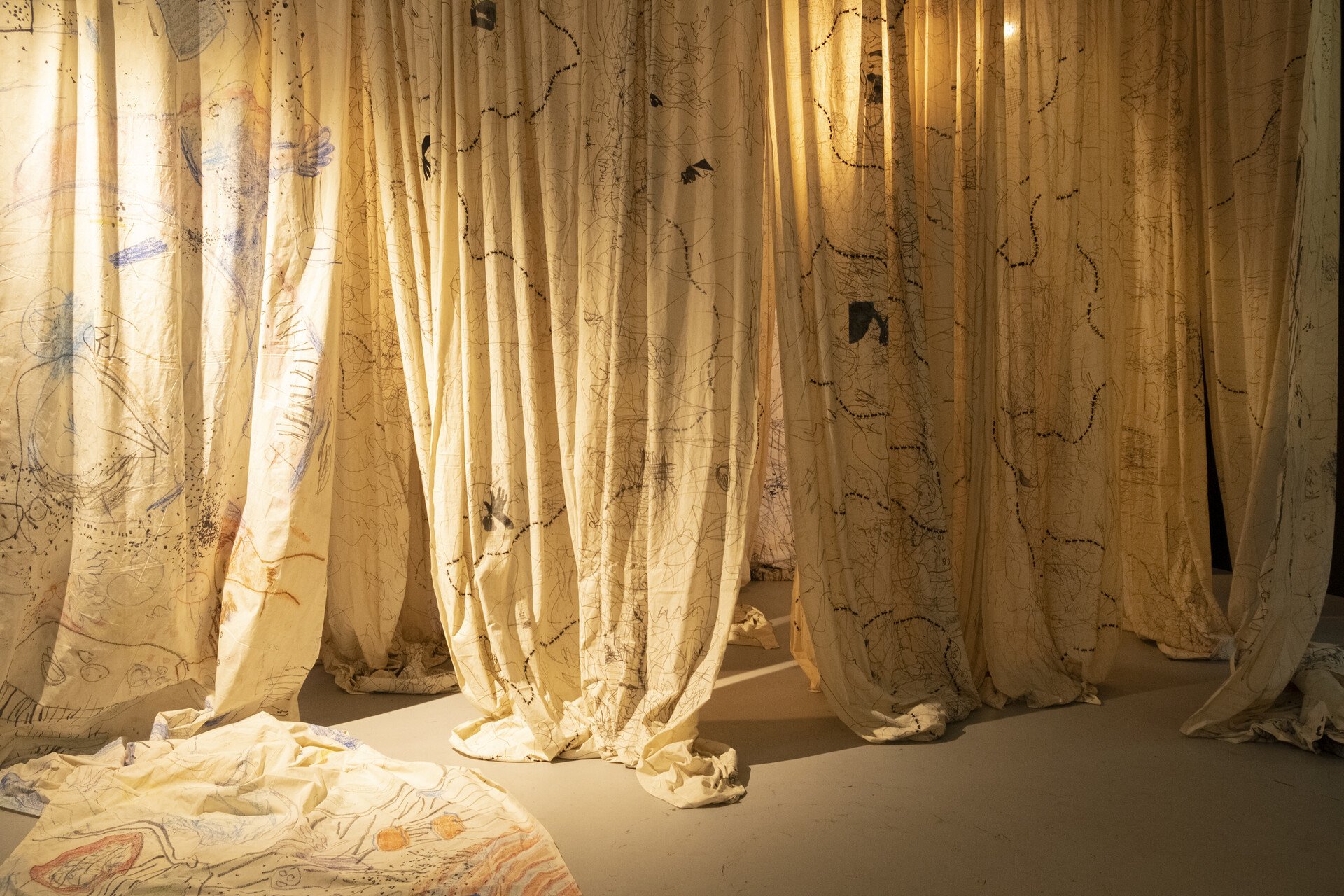 Fatric Bewong, See the World as Your Own Image, 2022, for the exhibition “If we are happy in our dreams, does that count,” curated by FCA, at the ifa gallery in Stuttgart as part of the OtherNetwork Project. Photo: Eric Gyamfi.