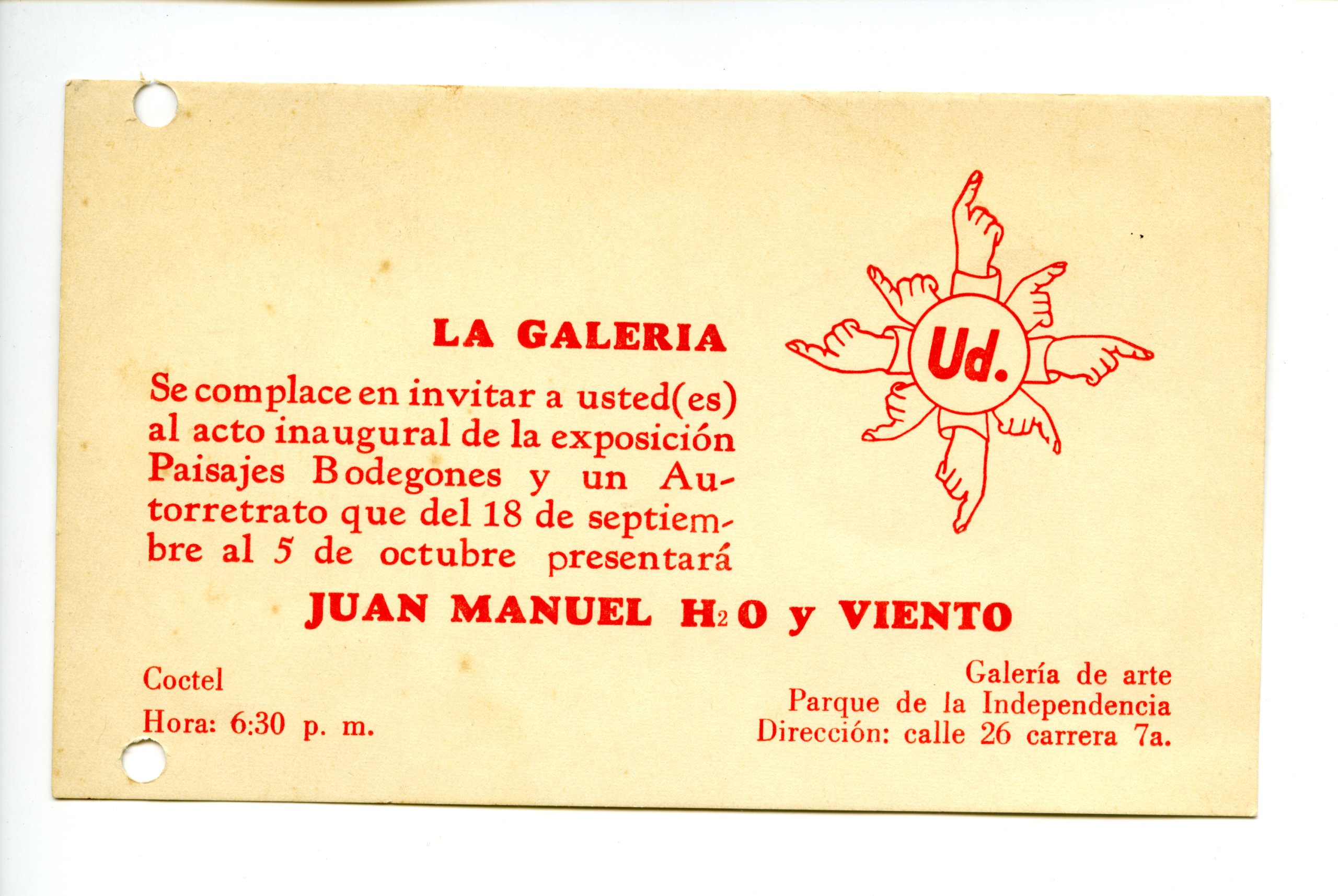 Invitación a la exposición de Juan Manuel H2O en la Galería Ud. (1967)